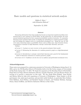 Basic Models and Questions in Statistical Network Analysis
