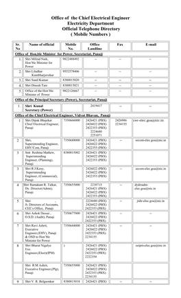 Office of the Chief Electrical Engineer Electricity Department Official Telephone Directory ( Mobile Numbers )