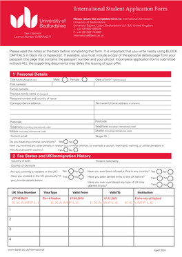 University of Bedfordshire Application Form