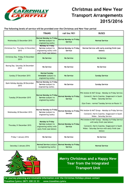 Christmas Service Levels 2015-2016