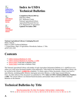 Author Index to USDA Technical Bulletins