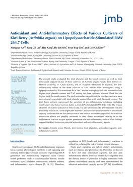 Antioxidant and Anti-Inflammatory Effects of Various Cultivars of Kiwi