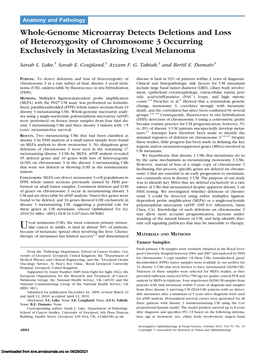 Whole-Genome Microarray Detects Deletions and Loss of Heterozygosity of Chromosome 3 Occurring Exclusively in Metastasizing Uveal Melanoma