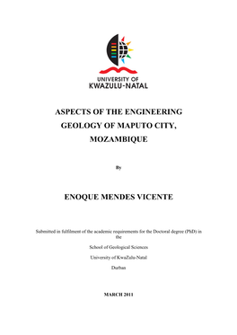 Aspects of the E Gi Eeri G Geology of Maputo City