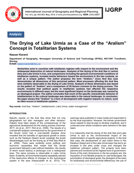 The Drying of Lake Urmia As a Case of the “Aralism” Concept in Totalitarian Systems
