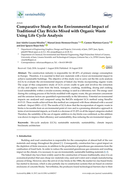 Comparative Study on the Environmental Impact of Traditional Clay Bricks Mixed with Organic Waste Using Life Cycle Analysis