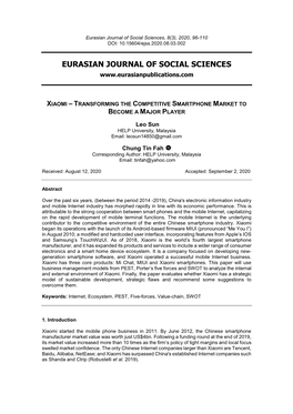 Eurasian Journal of Social Sciences, 8(3), 2020, 96-110 DOI: 10.15604/Ejss.2020.08.03.002