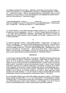 Convenzione Tra Il Comune Di Biccari E L'azienda