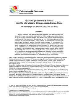 Mammalia: Bovidae) from the Late Miocene Qingyang Area, Gansu, China