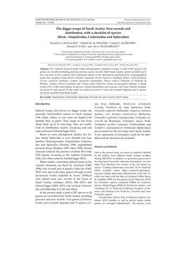 The Digger Wasps of Saudi Arabia: New Records and Distribution, with a Checklist of Species (Hym.: Ampulicidae, Crabronidae and Sphecidae)