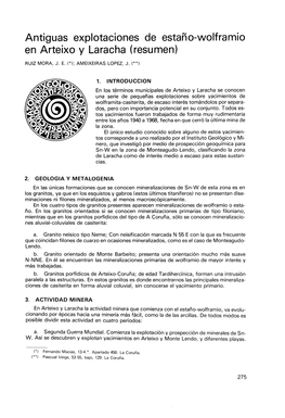 Antiguas Explotaciones De Estaño-Wolframio En Arteixo Y Laracha (Resumen)