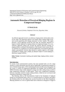 Automatic Detection of Perceived Ringing Regions in Compressed Images