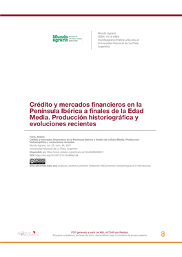 Crédito Y Mercados Financieros En La Península Ibérica a Finales De La Edad Media
