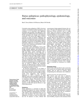 Status Epilepticus: Pathophysiology, Epidemiology, and Outcomes