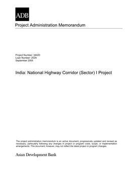 India: National Highway Corridor (Sector) I Project