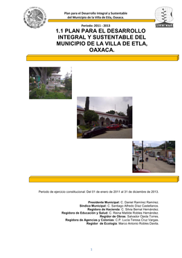 1.1 Plan Para El Desarrollo Integral Y Sustentable Del Municipio De La Villa De Etla, Oaxaca