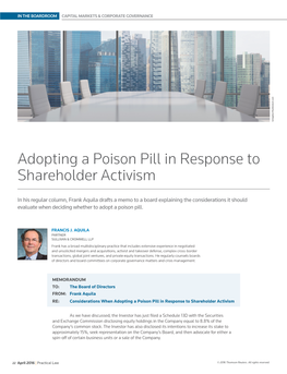 Adopting a Poison Pill in Response to Shareholder Activism