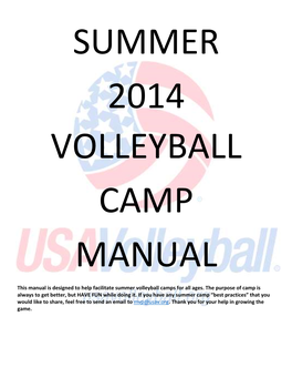Summer 2014 Volleyball Camp Manual