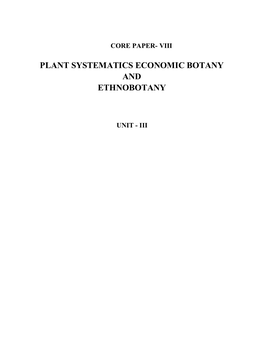 Plant Systematics Economic Botany and Ethnobotany