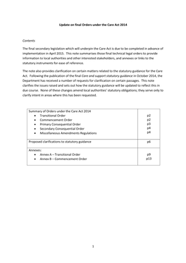 Update on Final Orders Under the Care Act 2014