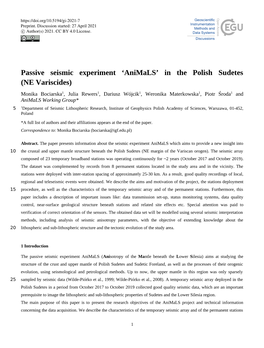 Passive Seismic Experiment 'Animals' in the Polish Sudetes