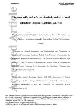 Diseasespecific and Inflammationindependent Stromal