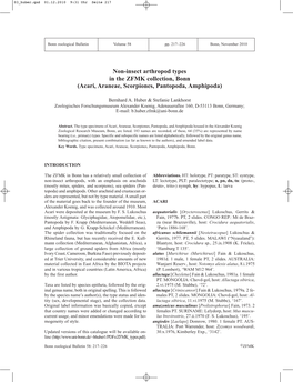 Non-Insect Arthropod Types in the ZFMK Collection, Bonn (Acari, Araneae, Scorpiones, Pantopoda, Amphipoda)