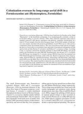 Colonization Overseas by Long-Range Aerial Drift in a Formicoxenine Ant (Hymenoptera, Formicidae)