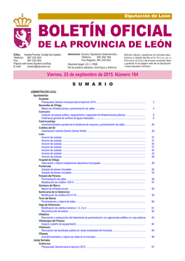 BOLETÍN OFICIAL DE LA PROVINCIA DE LEÓN Edita: Imprenta Provincial