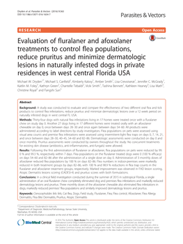 Evaluation of Fluralaner and Afoxolaner Treatments to Control Flea