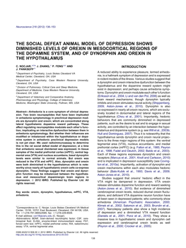 The Social Defeat Animal Model of Depression Shows