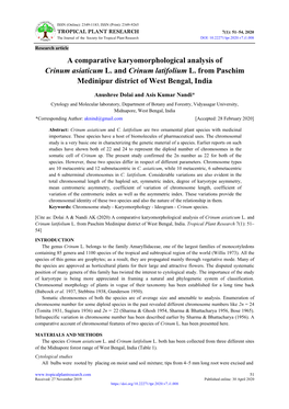 A Comparative Karyomorphological Analysis of Crinum Asiaticum L. and Crinum Latifolium L
