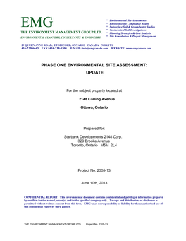 Phase One Environmental Site Assessment: Update