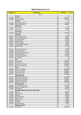 2020 Profoto Price List