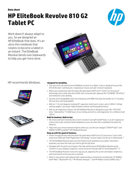 HP Elitebook Revolve 810 G2 Tablet PC Datasheet