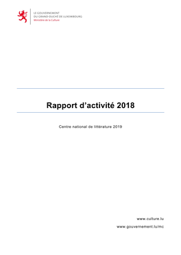 Rapport D'activité 2018 Du Centre National De Littérature