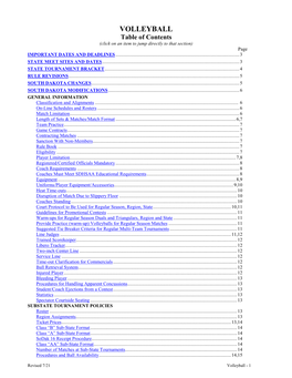 VOLLEYBALL Table of Contents (Click on an Item to Jump Directly to That Section) Page IMPORTANT DATES and DEADLINES