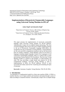 Implementation of Recursively Enumerable Languages Using Universal Turing Machine in JFLAP