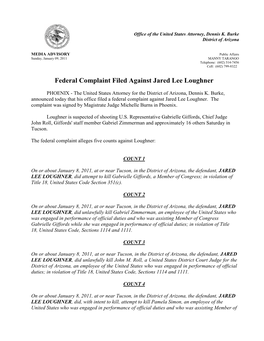 Federal Complaint Filed Against Jared Lee Loughner