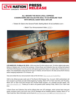 3 Doors Down and Collective Soul to Co-Headline Tour with Special Guest Soul Asylum