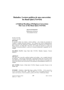Muladíes. Lectura Política De Una Conversión: Los Banū Qāsī (714-924)