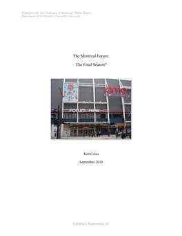 The Montreal Forum: the Final Season?