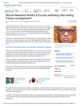 Should Narayana Murthy & Co Play Watchdog After Exiting Infosys