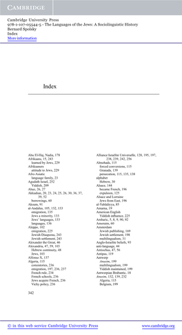 The Languages of the Jews: a Sociolinguistic History Bernard Spolsky Index More Information