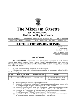 The Mizoram Gazette EXTRA ORDINARY Published by Authority RNI No