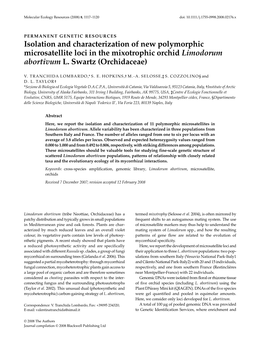 Isolation and Characterization of New Polymorphic Microsatellite Loci in the Mixotrophic Orchid Limodorum Abortivum L