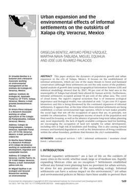 Urban Expansion and the Environmental Effects of Informal Settlements on the Outskirts of Xalapa City, Veracruz, Mexico