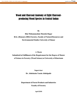 Wood and Charcoal Anatomy of Eight Charcoal- Producing Wood Species in Central Sudan