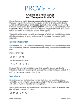 Guide to Braille ASCII (Or “Computer Braille”)