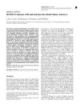 RASSF1A Interacts with and Activates the Mitotic Kinase Aurora-A